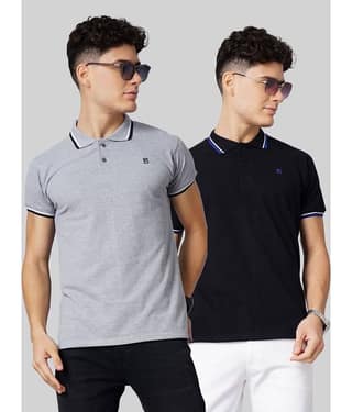 Paul Street Pack of 2 Cotton Slim Fit Solid Half Sleeves Men's Polo T Shirt ( Multicolor )