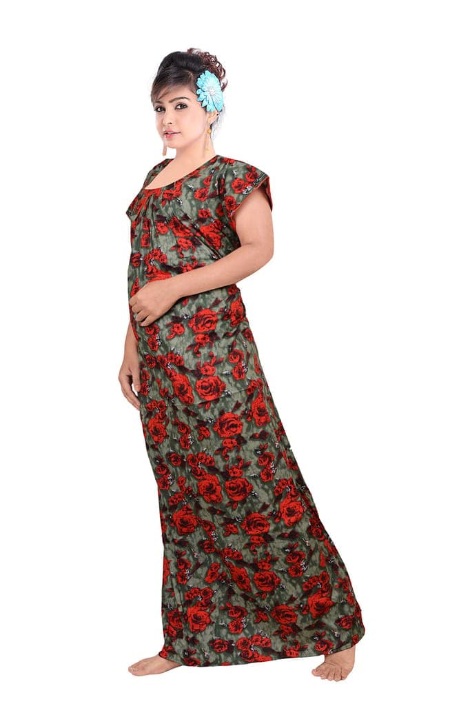 VALENCIA SLEEPWEAR Pure Cotton Printed Squre Neck Nightgown Nighty with Pleades for Extra Comfort view 3