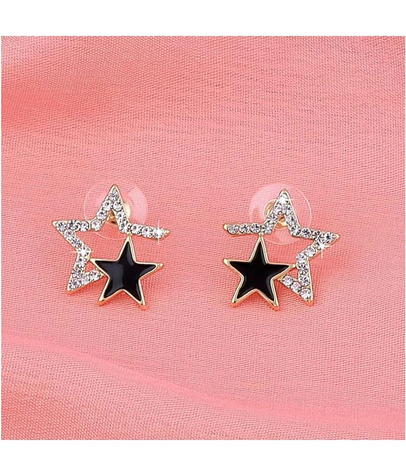 Silver Shine - Golden Stud Earrings ( Pack of 1 ) view 2