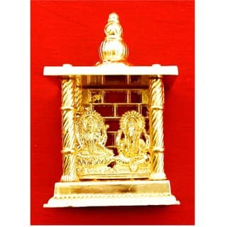 24 Ct Gold Plated Ashtadhatu Laxmi Ganesh Mandir Temple Metal Home Temple (Height 11, Pre-assembled)