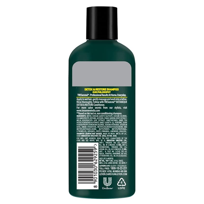 Tresemme Detox & Restore Shampoo, With Ginseng And Neem, No Dyes, No Parabens, Safe For Colour-Treated Hair, 185 Ml view 2