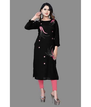 haya fashion - Black Rayon Women's Straight Kurti ( Pack of 1 )