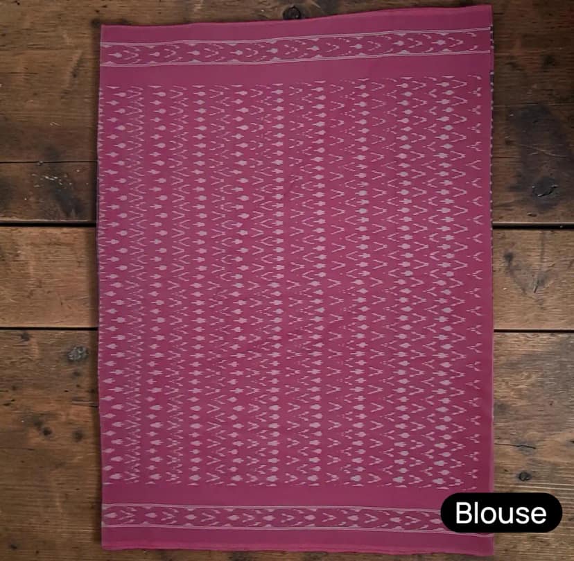 Magenta Pochampally Cotton Saree with Temple Border and Ikat Motifs view 5