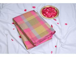 Pink Yellow Handloom Kanchipuram Silk Pattu Saree