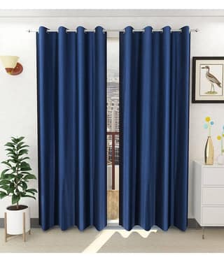 Panipat Textile Hub Solid Semi-Transparent Eyelet Door Curtain 7 ft Pack of 2 -Cream