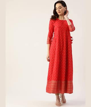 HISHAM - Red Rayon Women's Flared Kurti ( Pack of 1 )