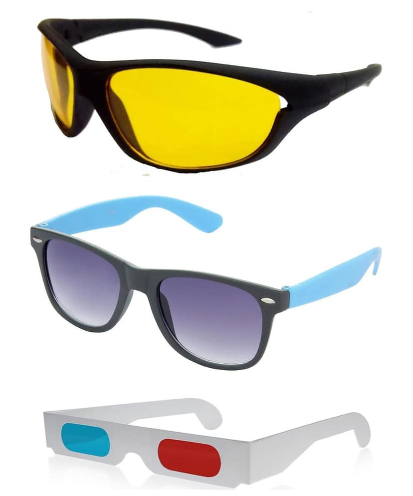 HRINKAR Sport And Rectangular Stylish Sunglasses For Men And Women (Yellow And Grey Lens | Black And Black Frame - HCMB344) With Free Paper 3D Glass