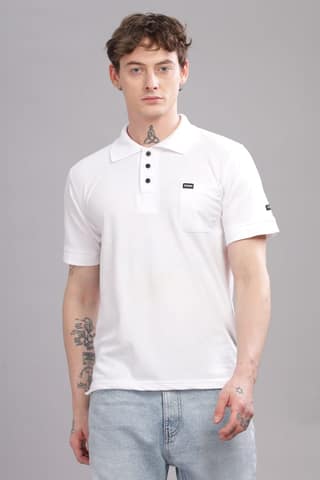 Men Solid Polo Neck Poly Cotton Pink T-Shirt