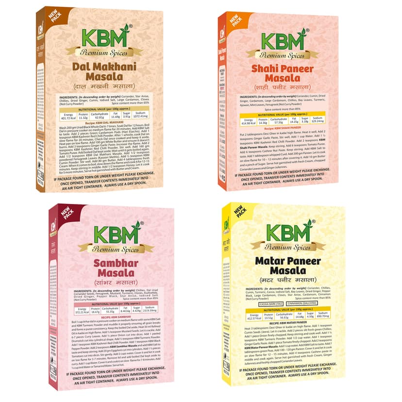 KBM Premium Spices Dal Makhani + Shahi Paneer + Sambhar + Matar Paneer, 100 gm - Pack of 4 view 2