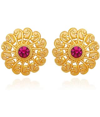 LUV FASHION Golden Stud Earrings ( Pack of 1 )