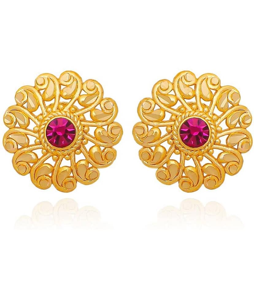 LUV FASHION Golden Stud Earrings ( Pack of 1 )