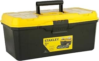 STANLEY 1-71-949 16'' Organised Maestro Heavy-Duty Portable Plastic Essential Toolbox with Clear Top Lid and Removable Tray Compartment for Easy & Convenient Storage, 1 Year Warranty, YELLOW & BLACK