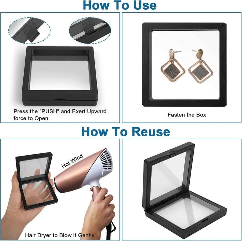 Dhasara's PE flim 3D Photo Frame Floating Display Frame Shadow Box Frame Coin Display Case Home Decor Transparent Display Collectibles Frame Jewelry Display Acrylic Jewelry Organiser Box(10Pc) view 7