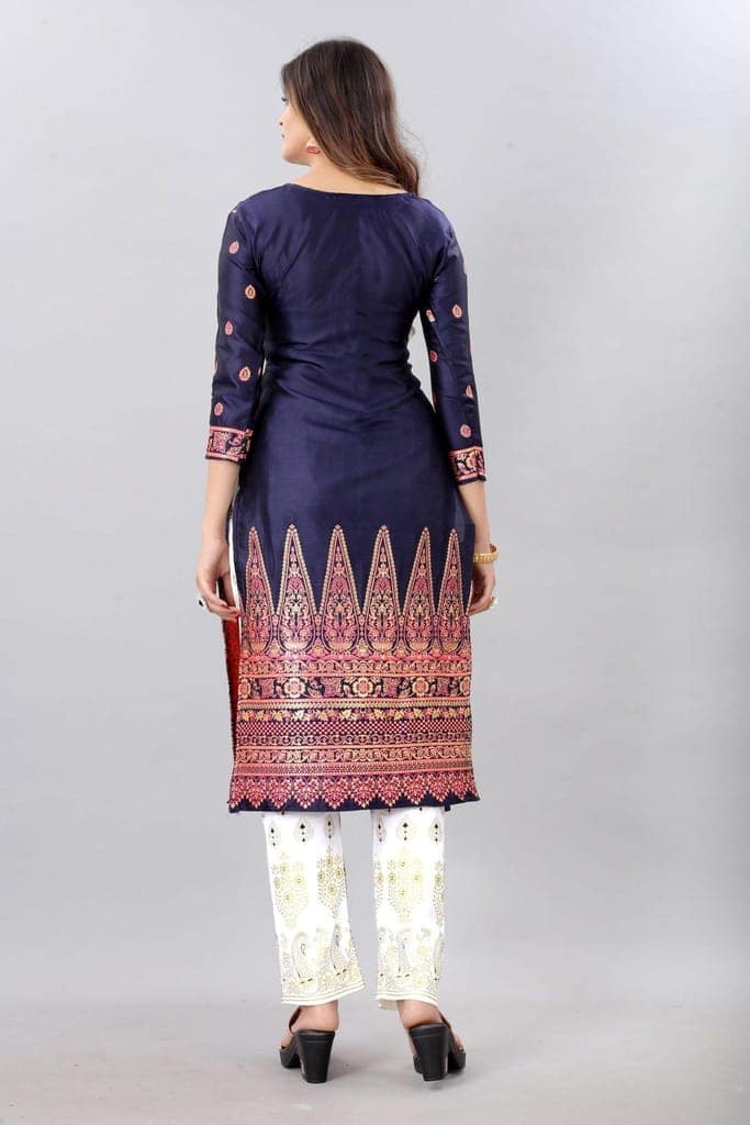 Navy Blue-Gold Toned Unstiched Woven Design Dress Material view 2
