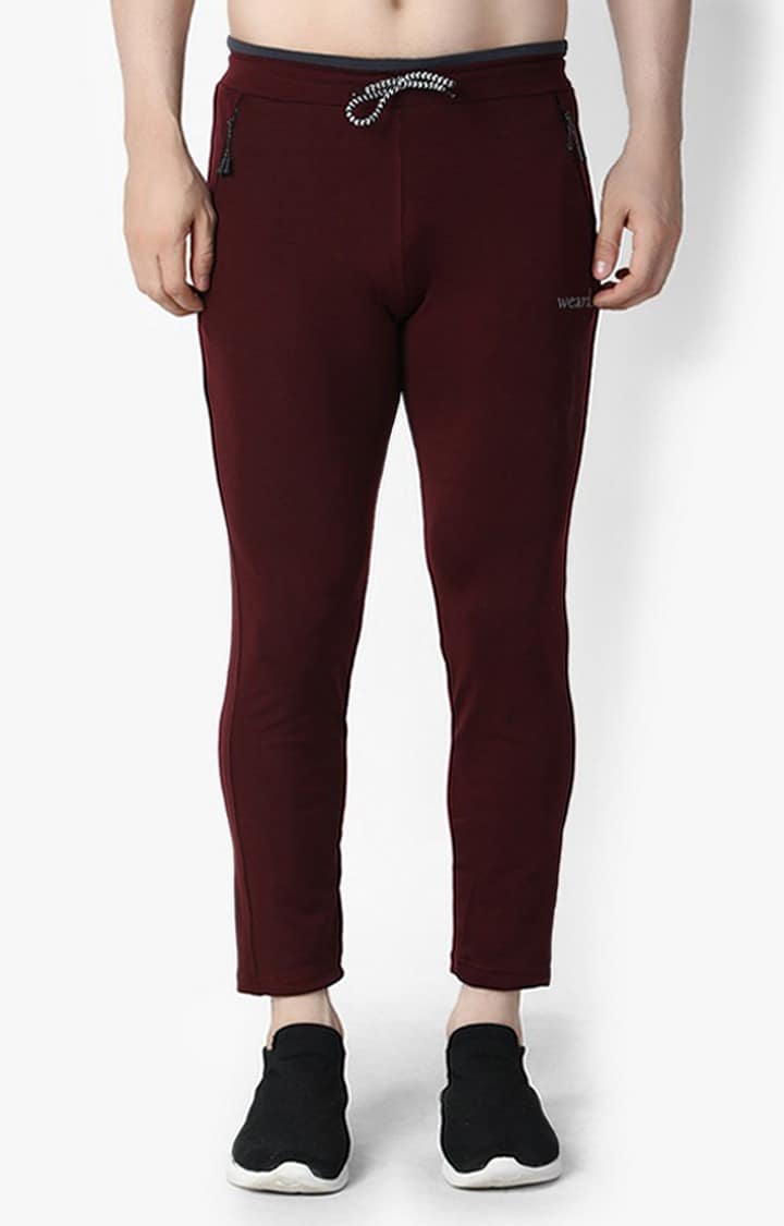 Men's Red Lycra Solid Trackpants