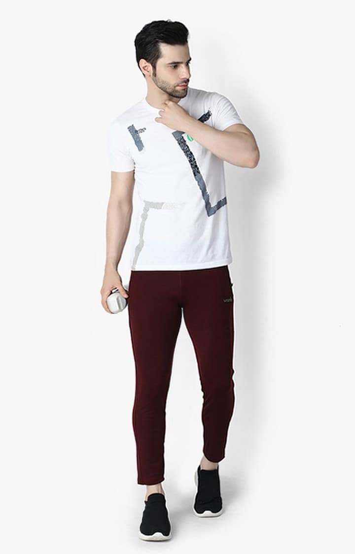 Men's Red Lycra Solid Trackpants view 2