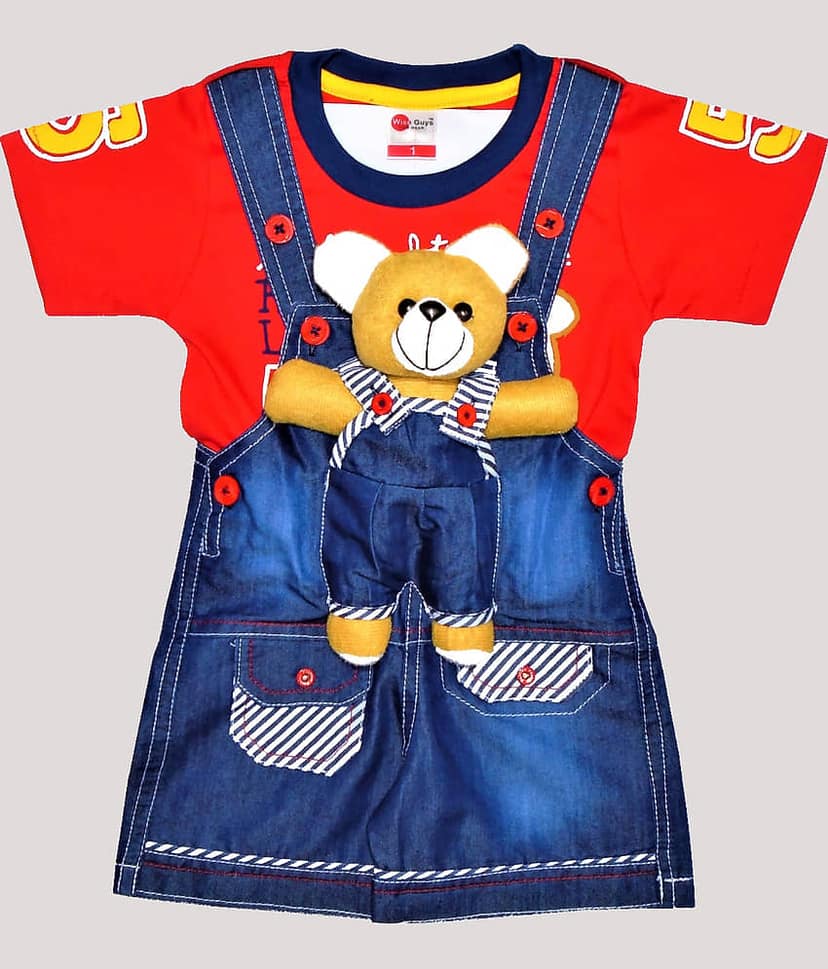 Wise Guys Pack of 1 Baby Boys Denim Dungaree Sets ( Red & Blue )