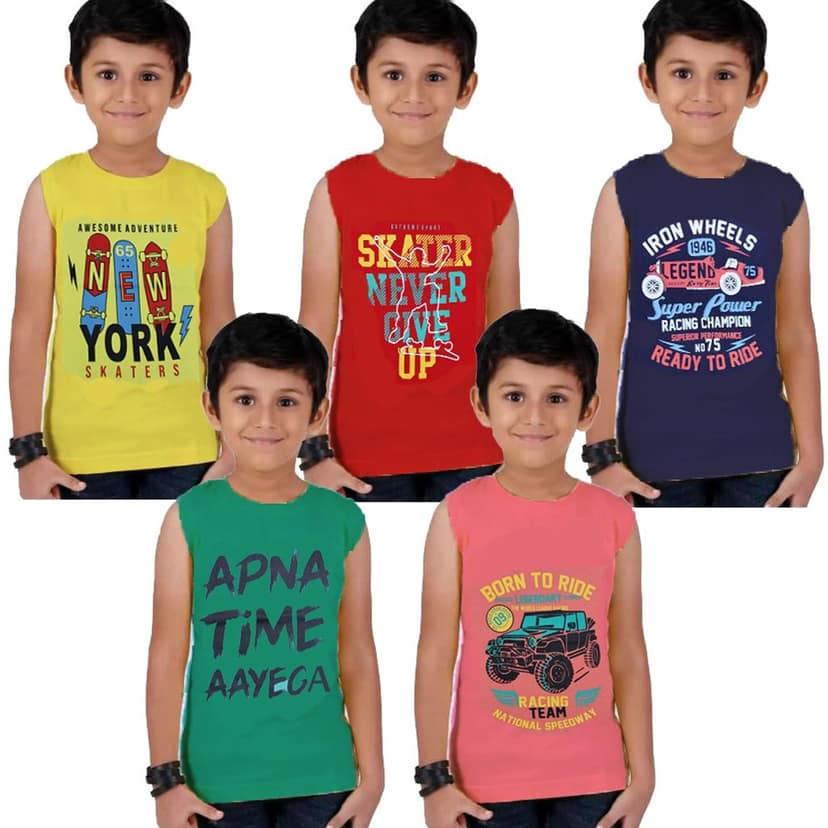 APN BOYS SLEEVELESS T-SHIRTS PACK OF (5)
