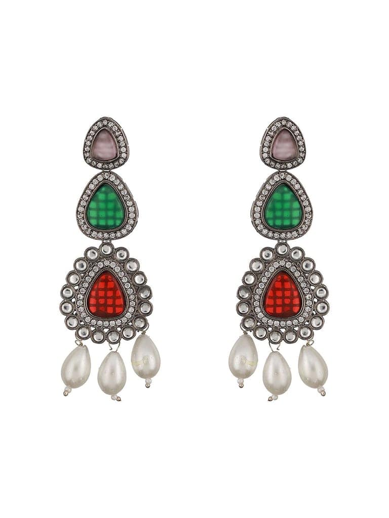 Silver Toned Multicolored Kundan & Pearl Beaded Designer Jewellery Set view 6