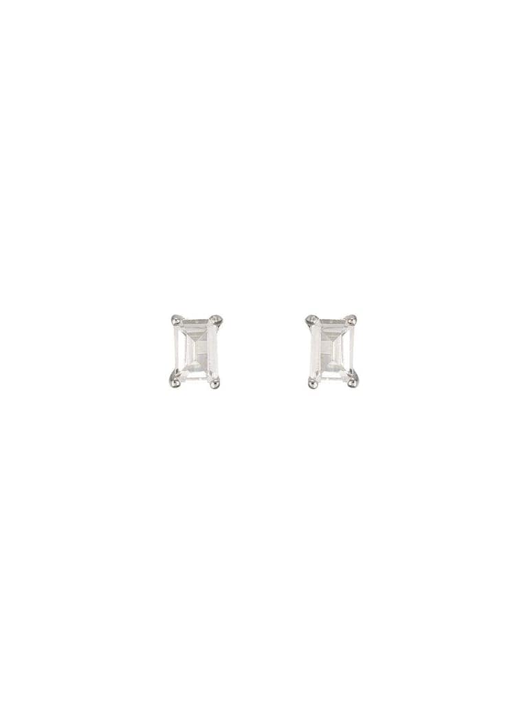 925 Sterling Silver 6 mm Zircon Studded Rectangular Solitaire Dailywear Studds Earrings view 4