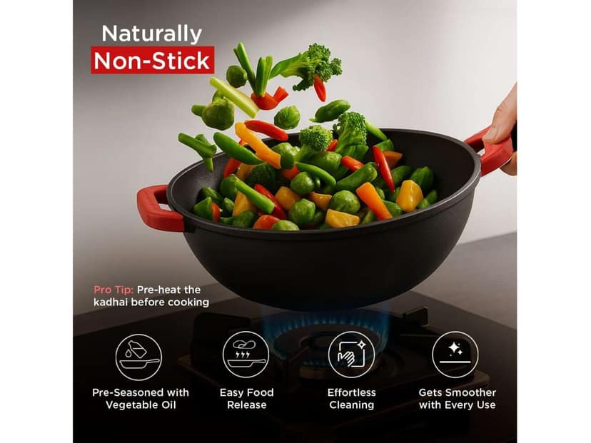 Pigeon Imperi Cast Pre-seasoned Iron Kadai Induction Base Black - 260mm view 3