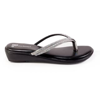 Fullos Beauty Women’s Orthopedic Comfort Slippers with Rhinestone Straps, Stylish and Durable Flip-Flops Black