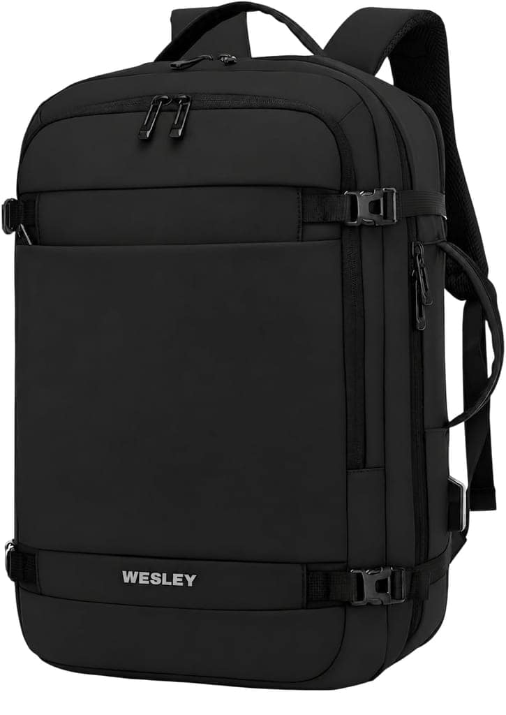 Luxur 45 Ltrs Overnighter Expandable Travel Laptop Backpack, Flight Cabin Approved Carry On with 16 inch Laptop Compartment, Anti Theft feature business/Travel/Weekender/college Charcoal Black