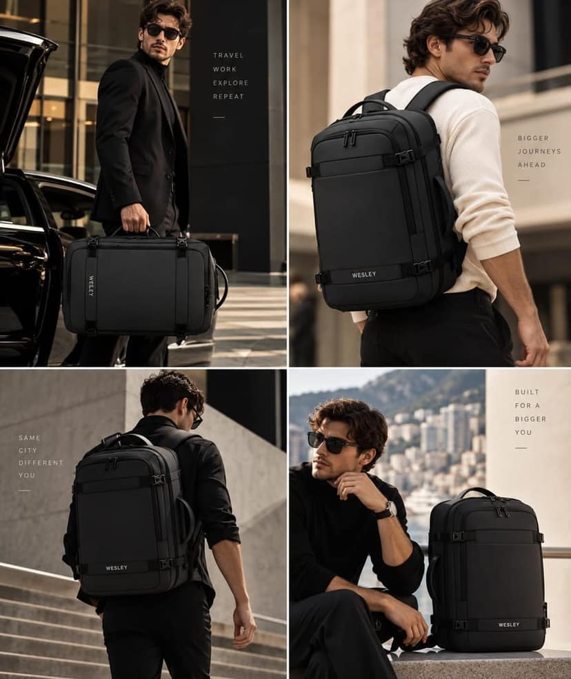 Luxur 45 Ltrs Overnighter Expandable Travel Laptop Backpack, Flight Cabin Approved Carry On with 16 inch Laptop Compartment, Anti Theft feature business/Travel/Weekender/college Charcoal Black view 3