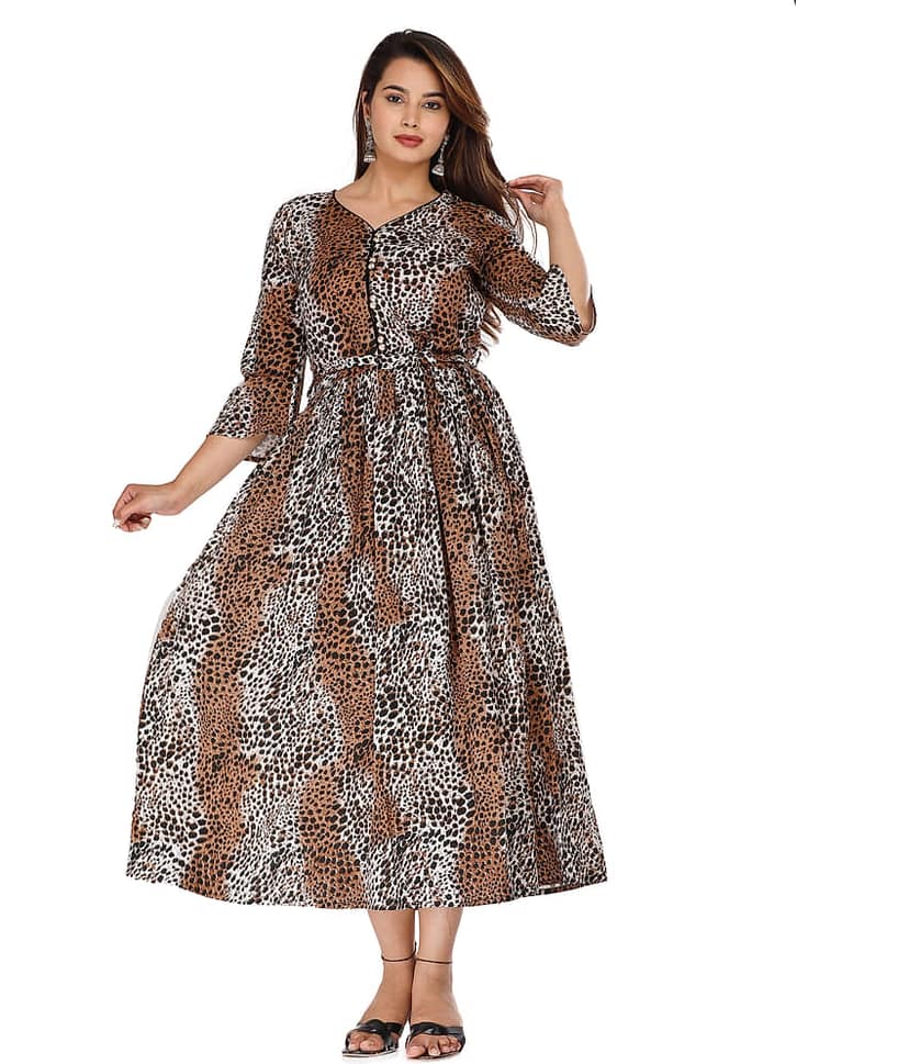 JC4U Women Cotton A-line Dress ( Brown )