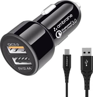 Ambrane 27 W Qualcomm Certified Turbo Car Charger (Black, With USB Cable)