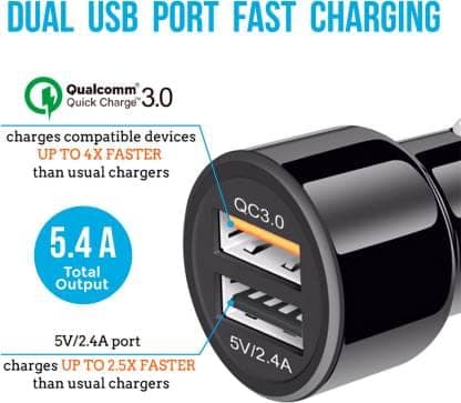 Ambrane 27 W Qualcomm Certified Turbo Car Charger (Black, With USB Cable) view 3