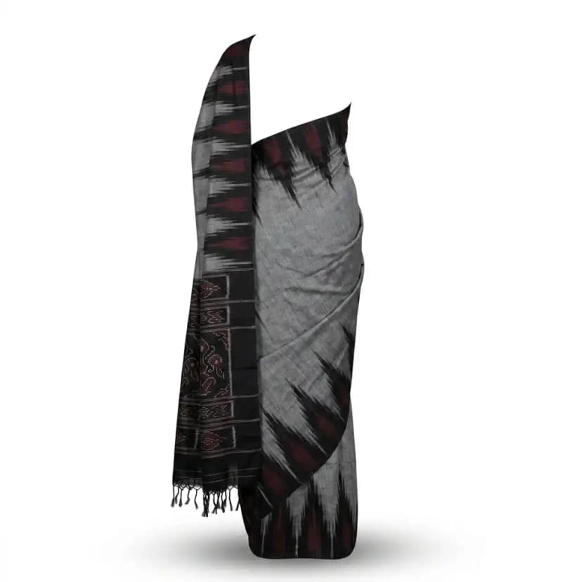 Sambalpuri Gray Ikat Heritage Handloom Saree view 2