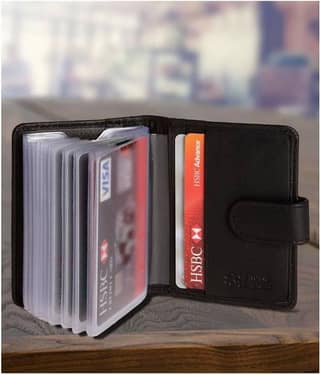 Hide&Sleek RFID Protected Black Genuine Leather 20 Slots Card Holder