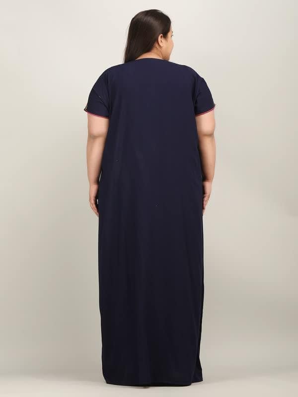 KOI SLEEPWEAR Women's Short Sleeves Lissybissy Full Length Maxi/Nighty Nightgown with Beautiful Flowerline Embroidery (Navy, 2XL/3XL) view 5