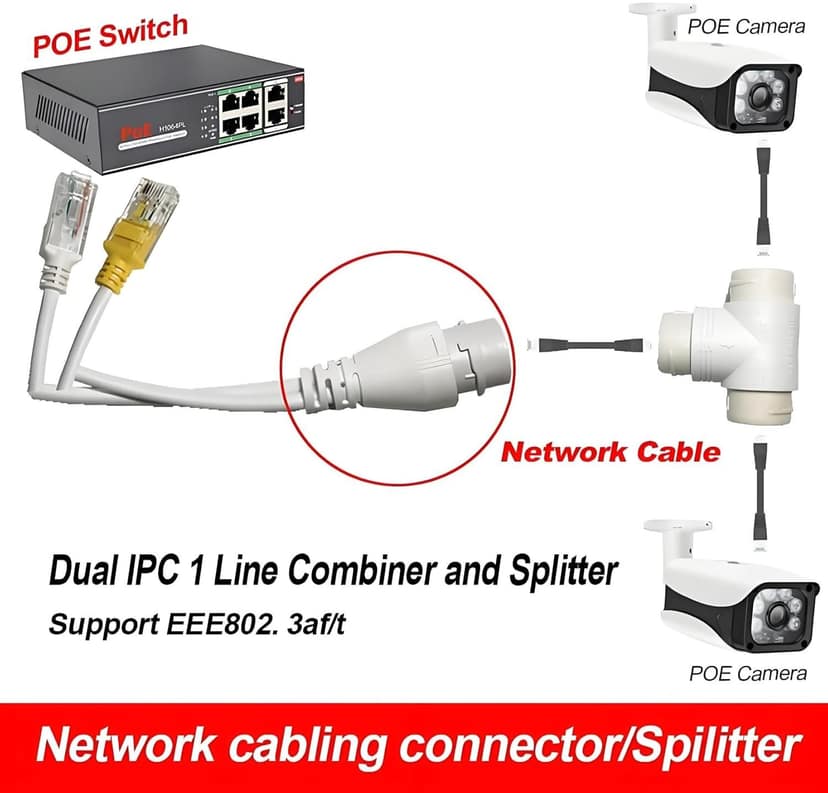 PoE Combiner/Mux, POE Splitter Network Cabling Connector 3-Way RJ45 for Surveillance Camera view 7