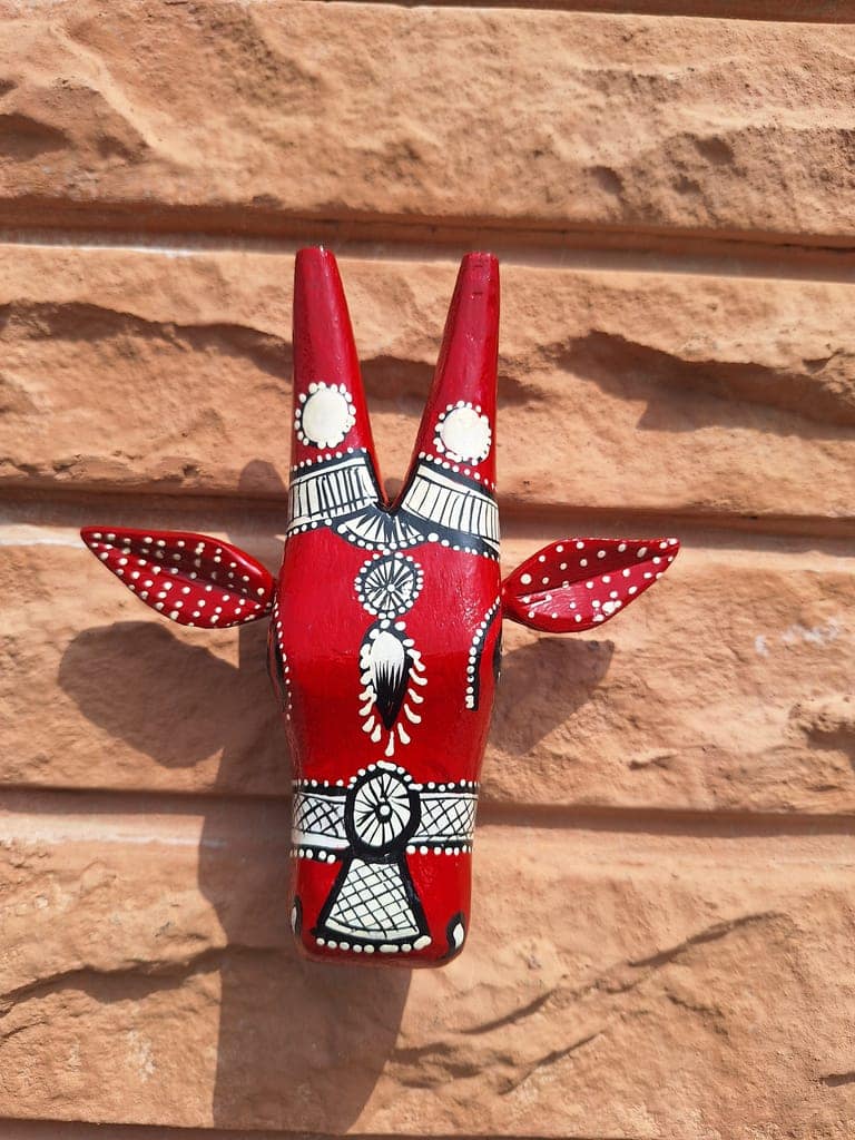 Mermaid Collections Cow Head (Red) Wooden Wall Sculpture Bull Mask Good Luck Statue Home Art decor
