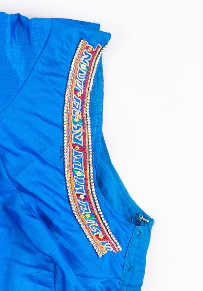 Blue Embroidered Cotton Saree Blouse view 2