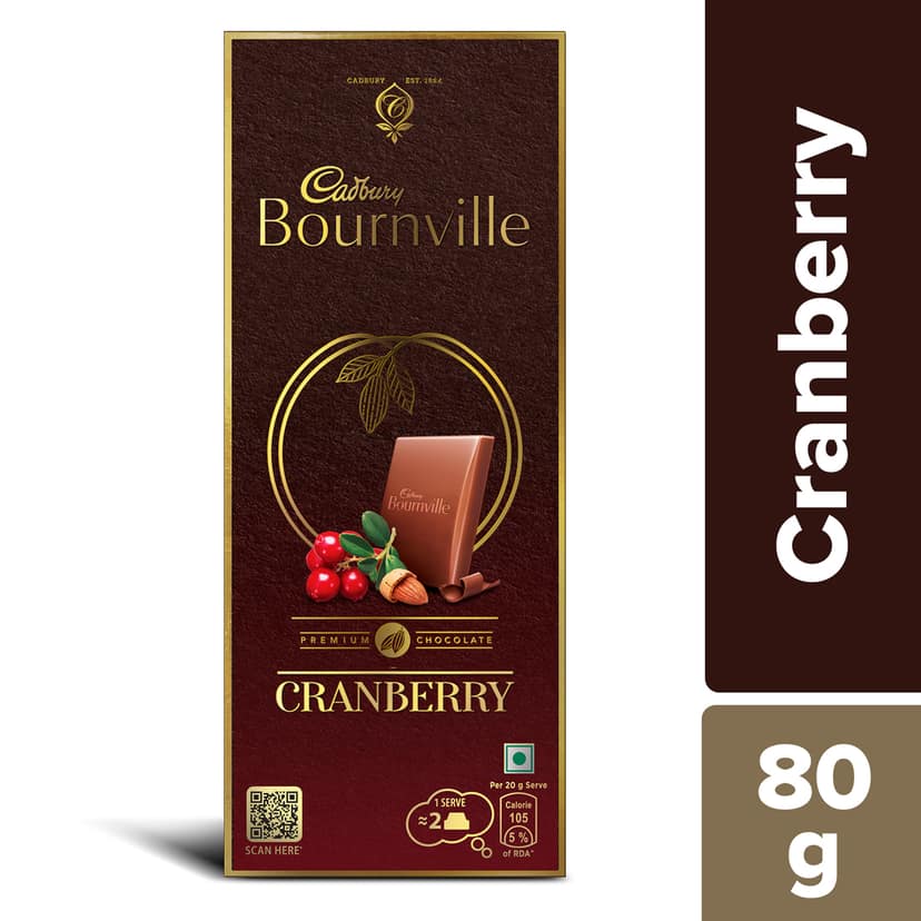 Cadbury Bournville Cranberry Dark Chocolate Bar, 80 g view 3