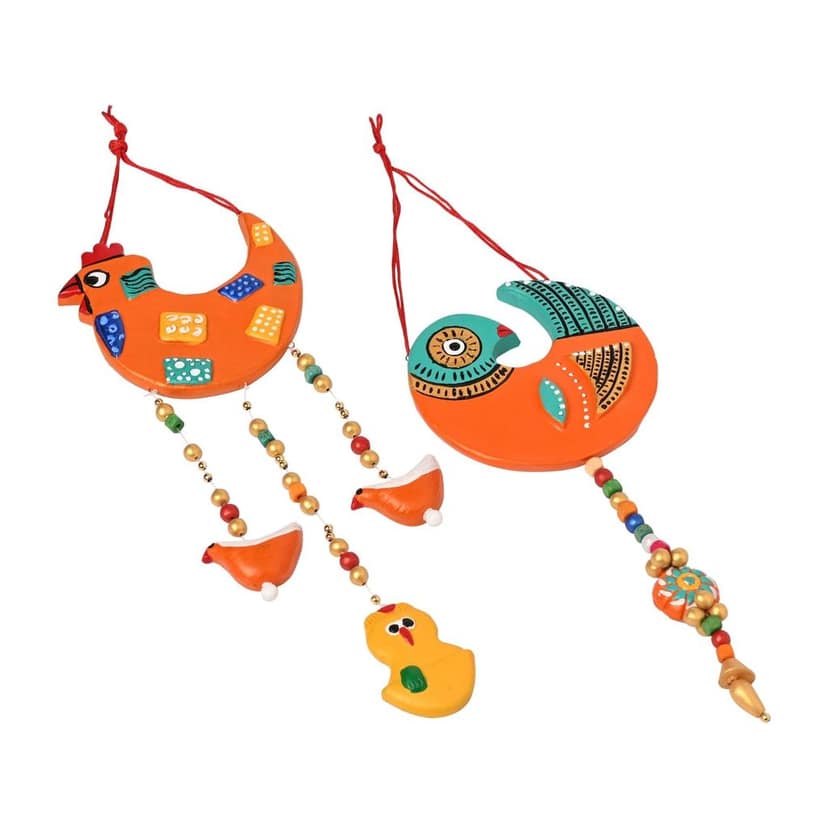 EKAM EK Terracotta Bird Shape Wall Hanging Multicolour for Decoration of Walls Garden