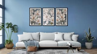 AUREATE GOLD 3 PIECE PAINTNGS 48in X 24in WITH BLACK FRAME