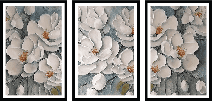 AUREATE GOLD 3 PIECE PAINTNGS 48in X 24in WITH BLACK FRAME view 2