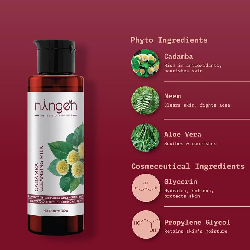 Ningen Cadamba Cleansing Milk I With Goodness of Aloe Vera, Neem and Cucumber I Irritation Free, Paraben Free I Removes Dirt, Grime and Make-up I 200g view 2