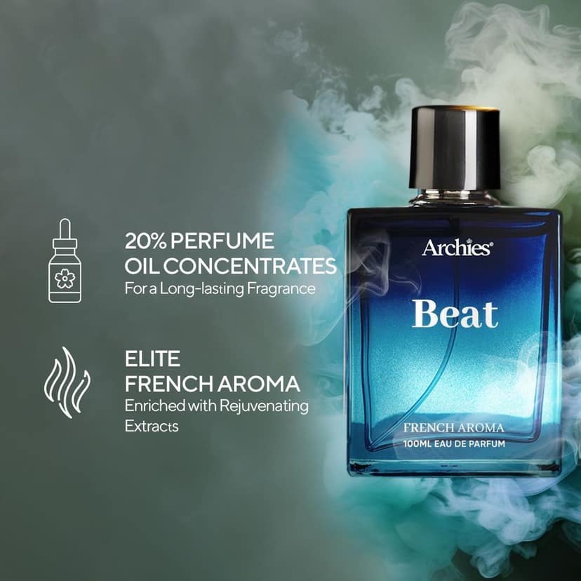 ARCHIES BEAT Eau De Luxury Long Lasting Parfume for Men | 100 ML | French Aroma | Daywear, Fresh, Sporty, and Comfortable Fragrance | Premium EDP Fragrance Scent (20% High Concentration Perfume) view 3
