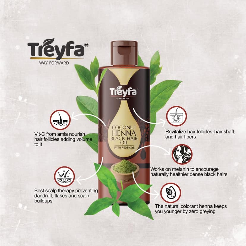 Treyfa coconut henna black hair oil for naturally black & healthy hair(100ml) view 5