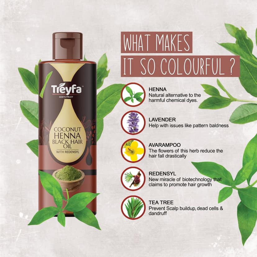 Treyfa coconut henna black hair oil for naturally black & healthy hair(100ml) view 6