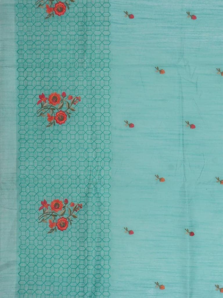 Green Linen Saree With Modish Work view 4