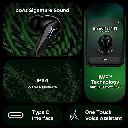 boAt Immortal 141 | Bluetooth Gaming Wireless Earbuds with BEAST™️Mode, ASAP™️ Charge, Bluetooth v5.3 Black Sabre view 5