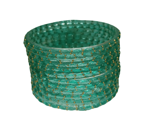 Elegant Green Glass Bangles Set with Golden Beads - Traditional Indian Ethnic Wear
