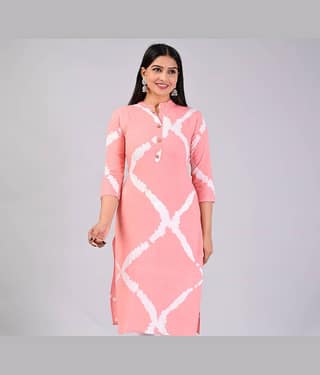 MAUKA Rayon Printed Straight Women's Kurti - Pink ( Pack of 1 )