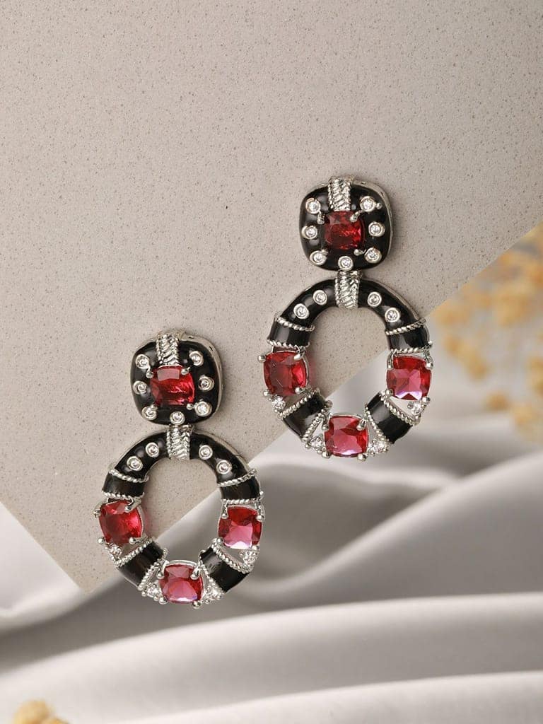Black & Red AD Studded Designer Minimal Hoop Earring view 2